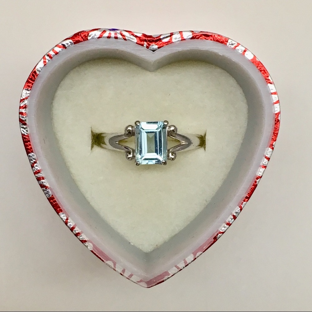 Blue Topaz 925 Sterling Silver Emerald Cut Ring